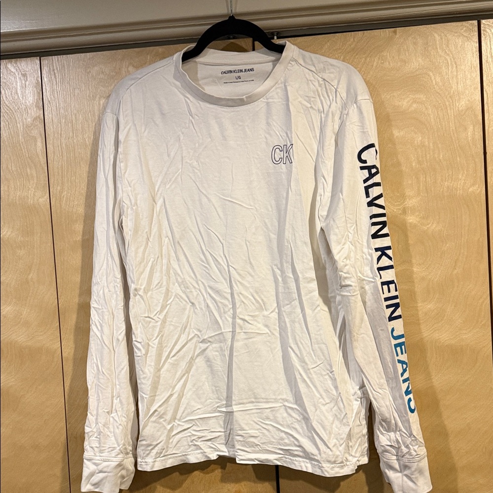 Calvin Klein White Long Sleeve Tee with Logo